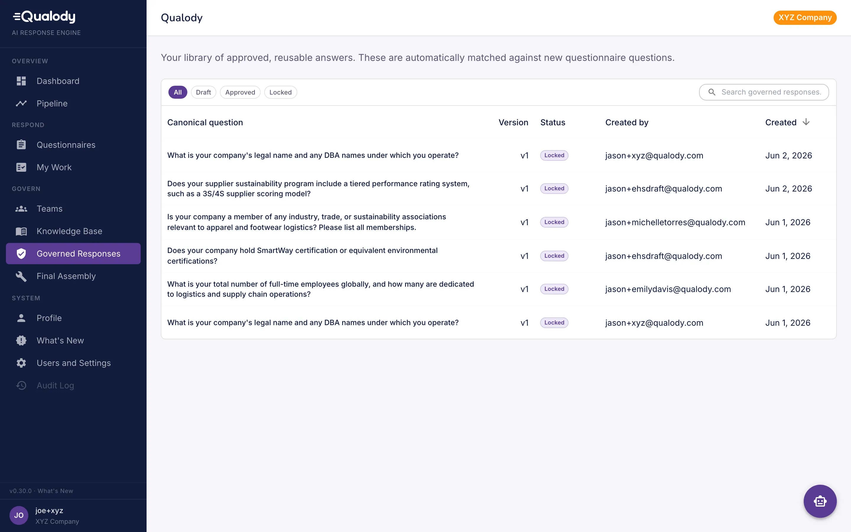 Qualody governed responses library of approved, cited answers